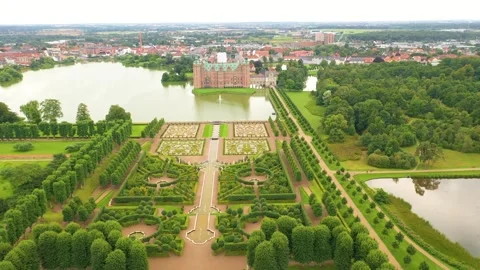 Frederiksborg castle in Denmark - Full view with Garden Stock Footage 295487128