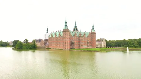 Frederiksborg castle in Denmark - Low Drone shot Stock Footage 295487170
