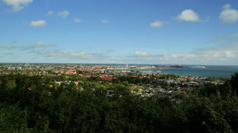 Frederikshavn cityscape overlooking the port Stock Footage 343867773