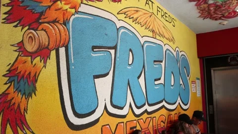Fred’s Mexican Grill Wall at the main entry. Stock Footage 133289832