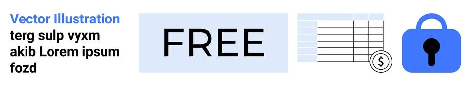 Free Access Promotion with Text, Chart, Coin Icon, and Blue Lock Symbol Stock Illustration