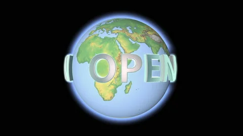 Free and open planet earth. Animation of the globe and the word open Stock Footage 131350853