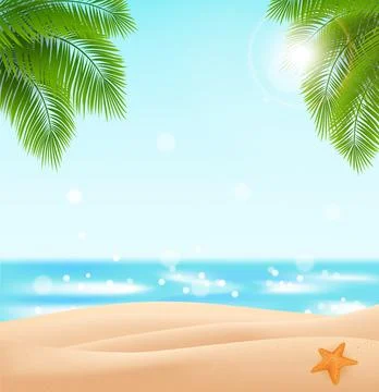 Free beach for your design. Vector landscape with a sky-blue ocean, golden sands Stock-Illustration