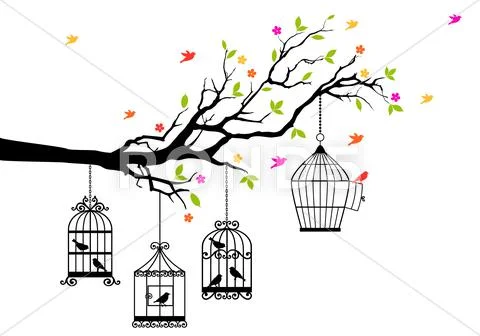 Free Birds And Birdcages, Vector