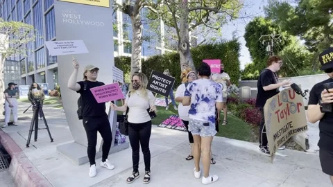 Free Britney protesters outside Tri Star Rally with Protect Artist Rights Sign Stock Footage 185663875