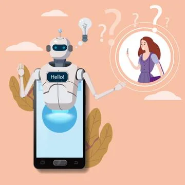 Free Chat Bot, Robot Virtual Assistance On Smartphone Say Hello Element Of Stock Illustration