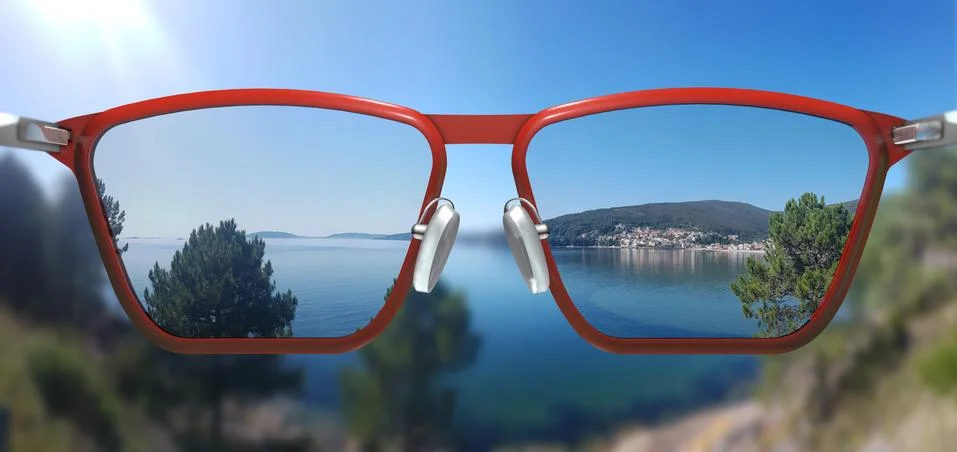 Free, clear and sharp view through corrective glasses - 3d illustration Stock Illustration
