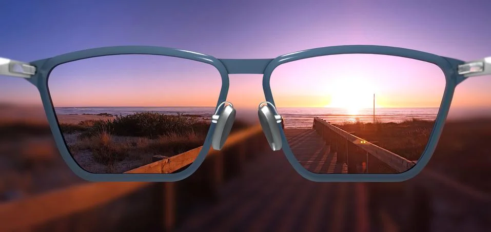 Free, clear and sharp view through corrective glasses - 3d illustration Stock Illustration