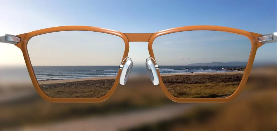 Free, clear and sharp view through corrective glasses - 3d illustration Stock Illustration