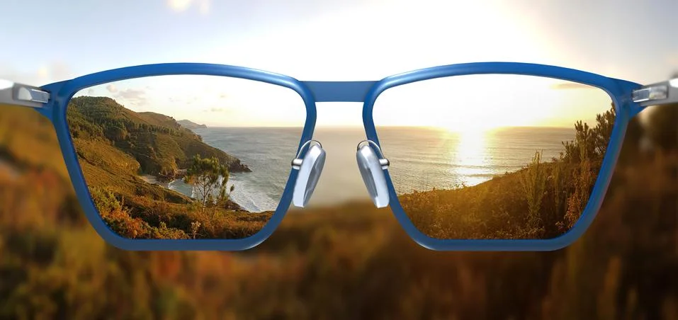 Free, clear and sharp view through corrective glasses - 3d illustration Stock Illustration