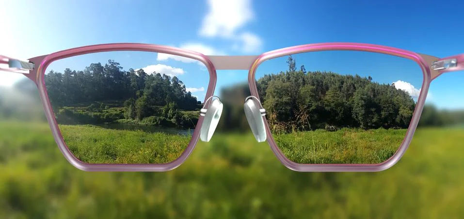 Free, clear and sharp view through corrective glasses - 3d illustration Stock Illustration