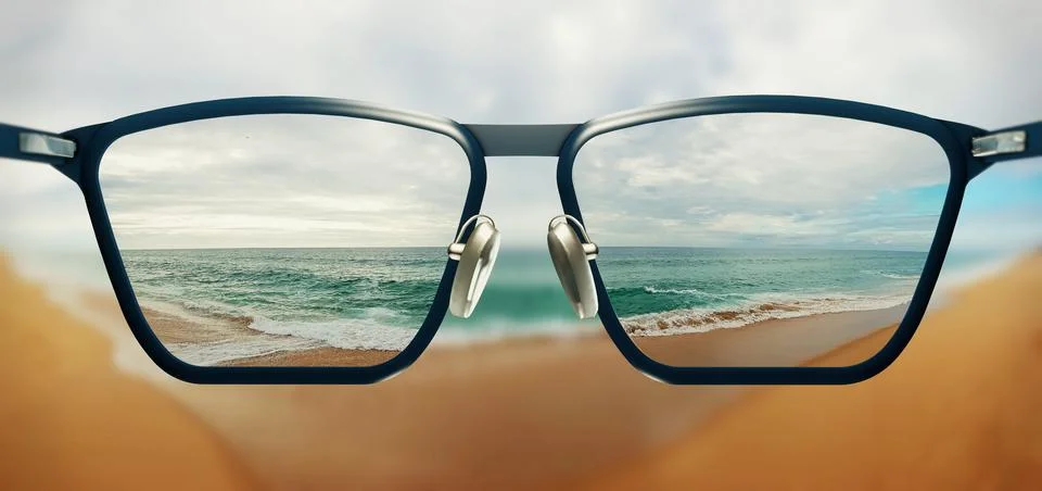 Free, clear and sharp view through corrective glasses - 3d illustration Stock Illustration