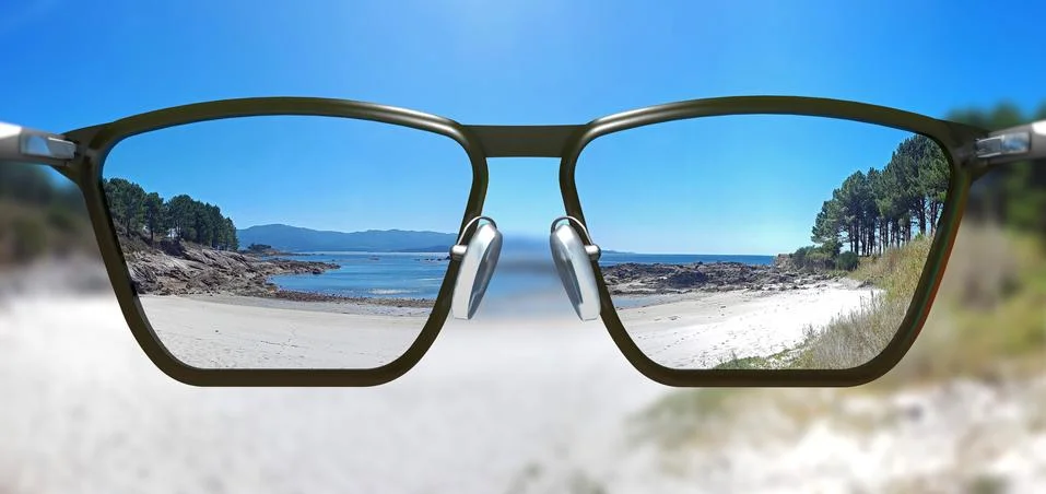 Free, clear and sharp view through corrective glasses - 3d illustration Stock Illustration