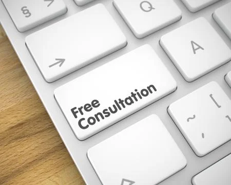 Free Consultation - Text on White Keyboard Key. 3D. Stock Illustration
