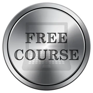 Free course icon. Internet button on white background. Metallic round icon.. Stock Illustration