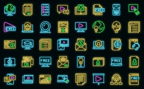 Free course icons set vector neon Stockillustratie