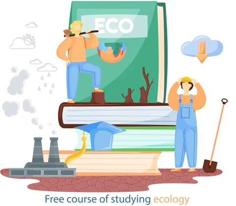 Free course of studying ecology vector banner. Ecologist scientist taking care Stockillustratie
