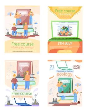 Free course of studying ecology vector banner. Ecologist scientist taking care Ilustración de archivo