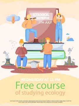 Free course of studying ecology vector banner. Ecologist scientist taking care Stockillustratie