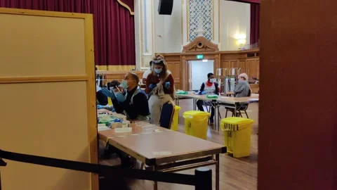 FREE COVID TESTING TAKING PLACE AT ISLINGTON TOWN HALL IN LONDON UK 4K Stock Footage 145424901