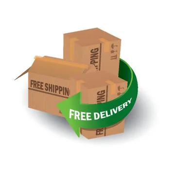 Free Delivery Arrow With Parcel Boxes Illustrazione stock