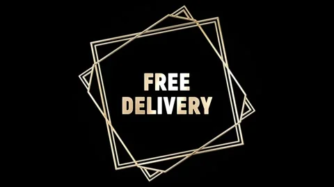 FREE DELIVERY in gold typescript in rotating gold frames on black Stock Footage 312685503
