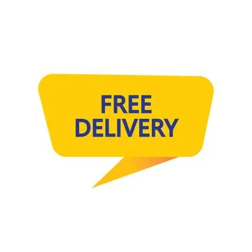 Free Delivery - Yellow Speech Bubble. Button, Sign, Label, Icon, Tag, Badge. Illustrazione stock