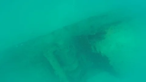 Free dive to a shipwreck Stock Footage 89360098