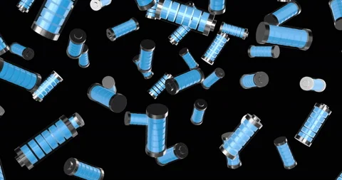 Free Energy Batteries falling slow motion - blue Video stock 236391053