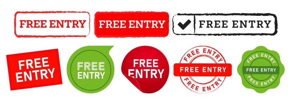 Free entry rectangle circle stamp and speech bubble label sign for Stock Illustration