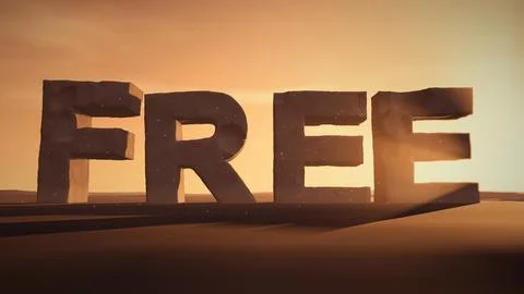 Free Eroded 3D Stone Text at Desert Sunset Stock Photos