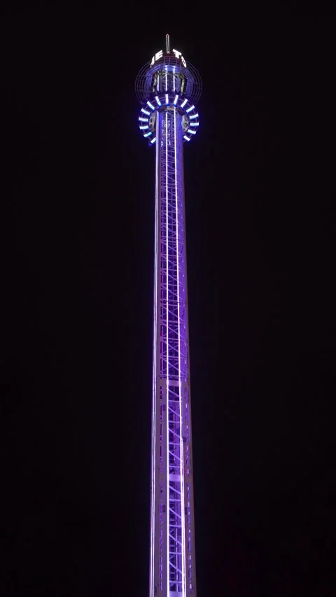 Free Fall Tower Drop at Prater Amusement Park in Vienna Stock Footage 320150828