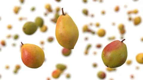 Free falling pears on white background. realistic 3d illustration Stock Illustration