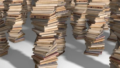 Free flight camera between stacks of old books Stock Footage 96078301