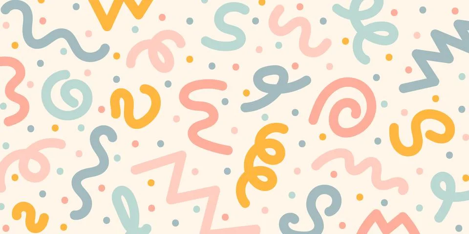 Free-form patterns in cute pastel tones. Simple childish scribble abstract Stock Illustration