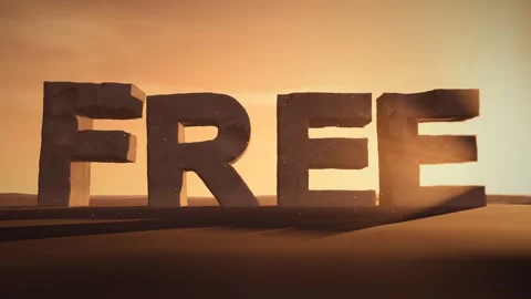 Free Giant Eroded Stone Letters Standing in a Desert at Sunset with Volumetric Stock Footage 342079189