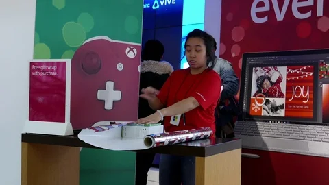 Free gift wrap with purchase at Microsoft store in Burnaby BC Canada Video stock 70933354