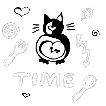 Free hand cat clock illustration Stock Illustration