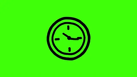 Free Hand Drawn Clock Line Icon on Green Background Stock Footage 165352478