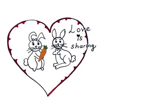 Free hand drawn cute rabbit couple sharing a carrot. Stock Illustration