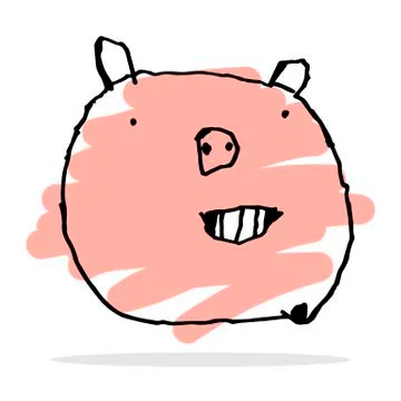 Free hand vector drawing of happy pig. 스톡 일러스트
