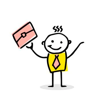 Free hand vector drawing with happy busyness man. 스톡 일러스트
