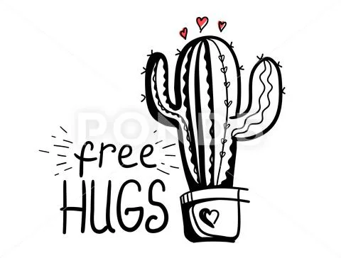 Free hugs. Cactus Love silhouette. Vector hand drawn Printable ...