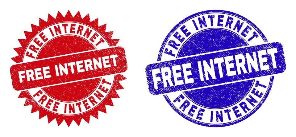 FREE INTERNET Rounded and Rosette Stamp Seals with Scratched Surface 스톡 일러스트