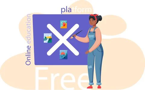 Free lecture, students study by webinar training with video session, tutorial Stock Illustration