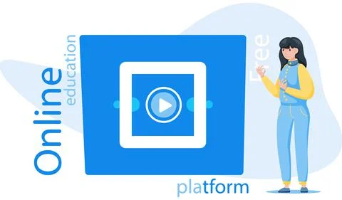 Free lecture, students study by webinar training with video session, tutorial Stock Illustration