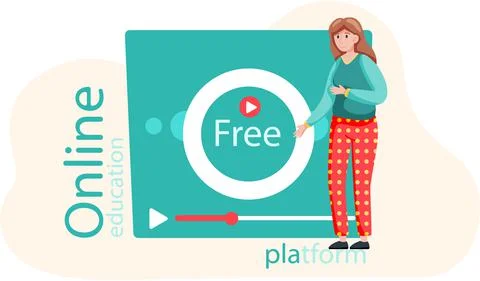 Free lecture, students study by webinar training with video session, tutorial Stock Illustration