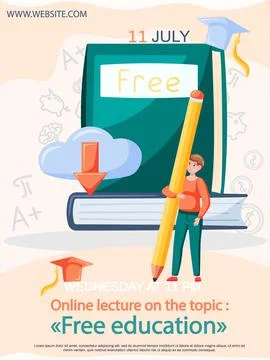 Free lecture, students study by webinar training with video session, tutorial Stock Illustration