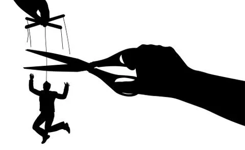 Free from manipulation. Puppet. Human manipulation. Exemption from slavery. S Illustrazione stock