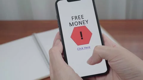 Free Money Clickbait Scam Message on Smartphone AI Safety App Stock Footage 341400595